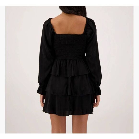 Charmed Hearts Dark Forest Green 3 Tiered Ruffle Mini Dress, Long Sleeves, Smock - Picture 2 of 11